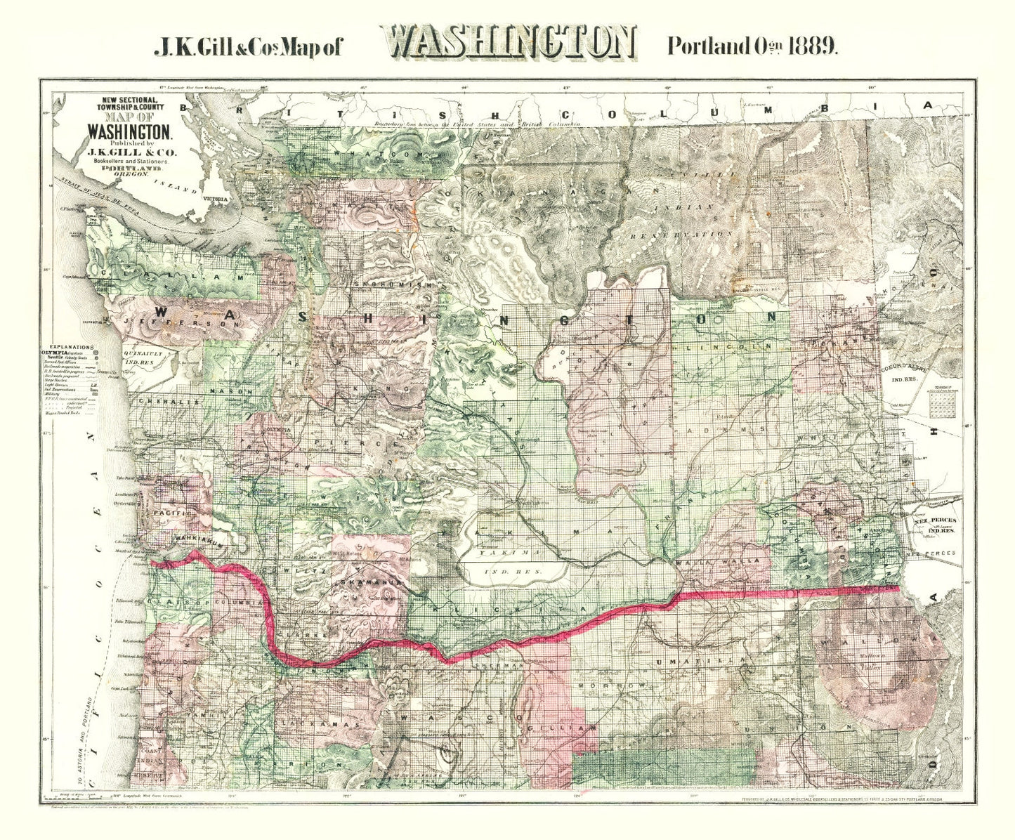 Vintage Map of Washington 1889