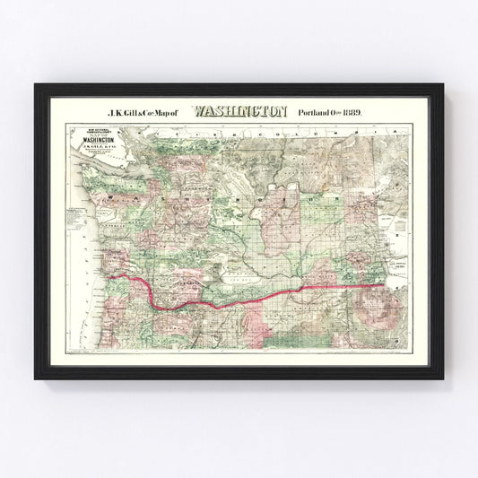 Vintage Map of Washington 1889