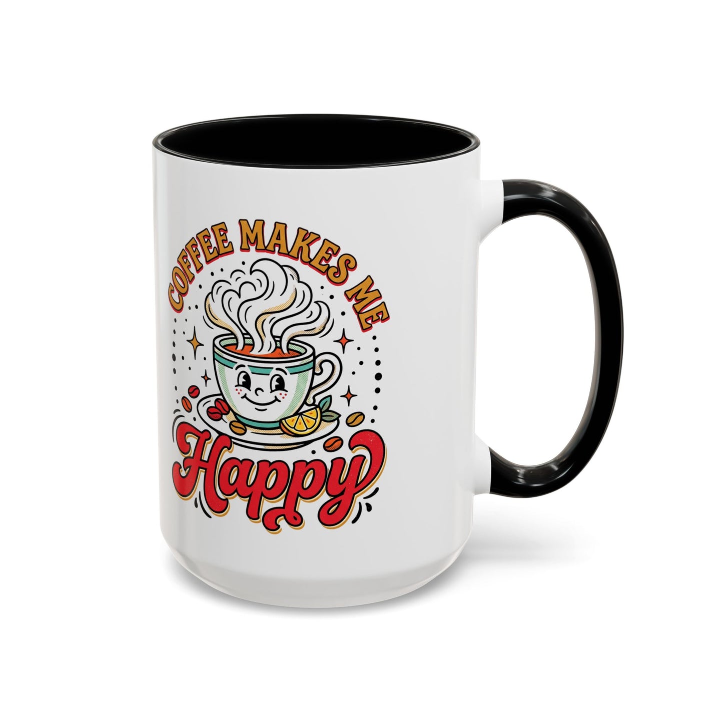 Coffee Mug — "Coffee Makes Me Happy" Cute Retro Accent Mug (11/15oz)