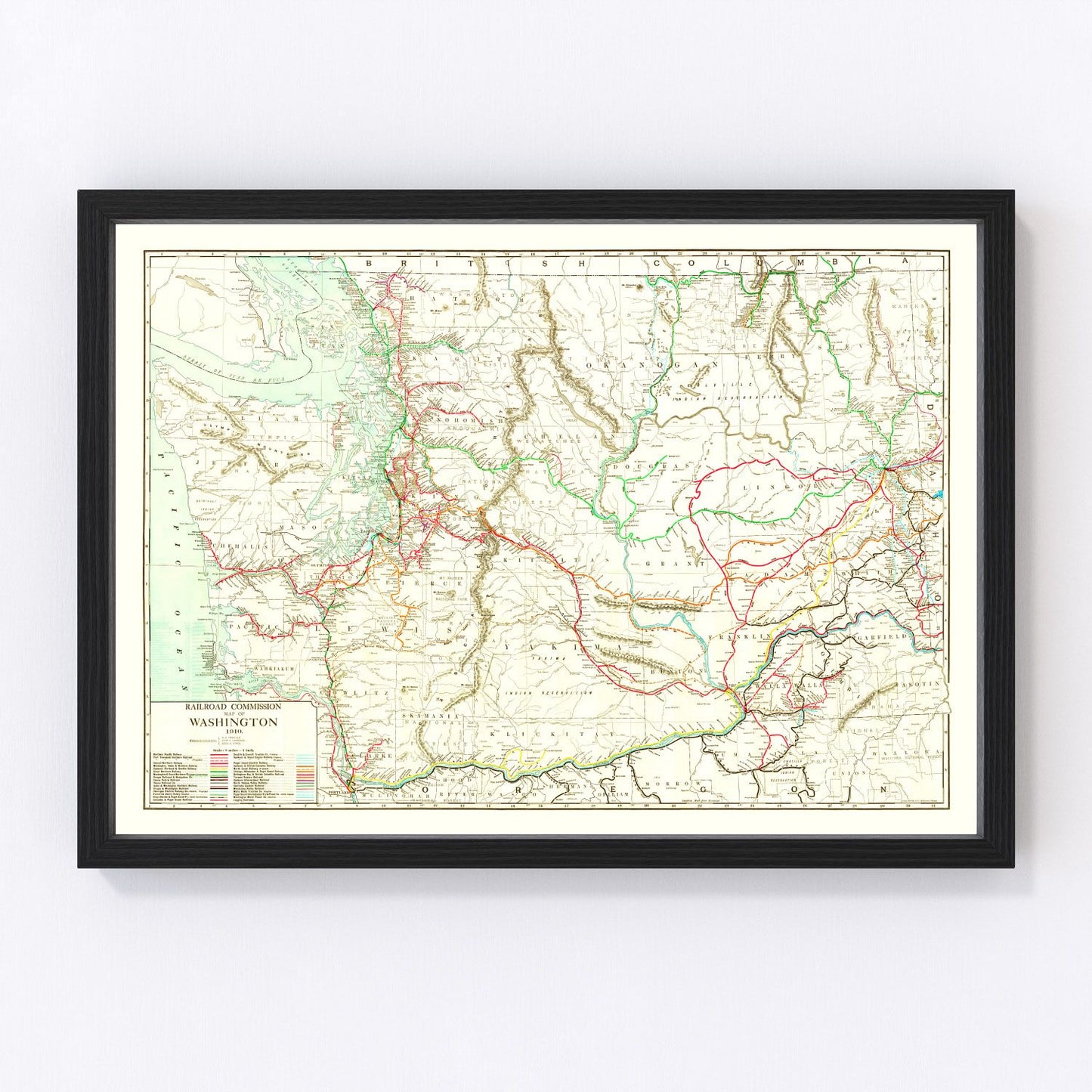 Vintage Railroad Map of Washington 1910