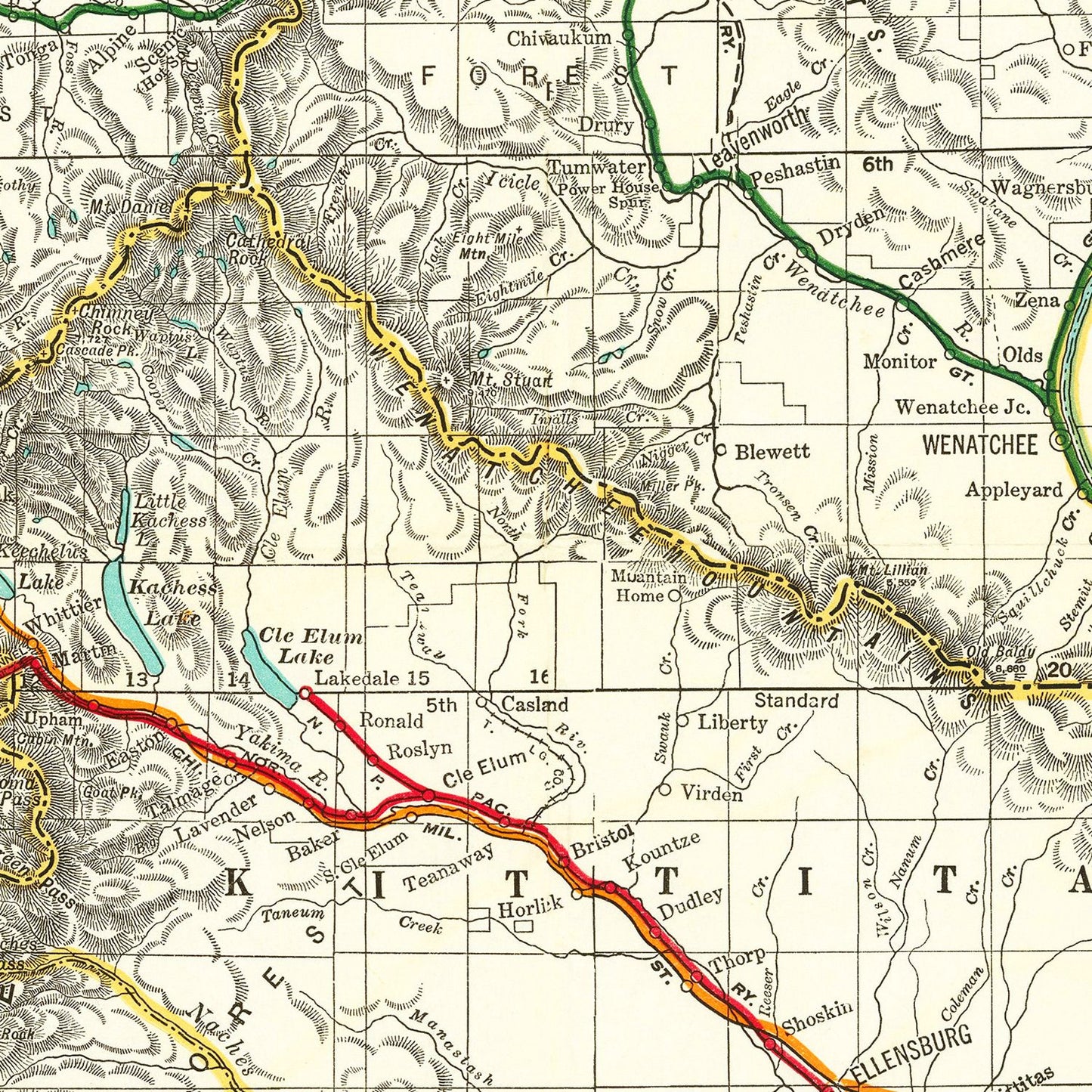 Vintage Railroad Map of Washington 1928