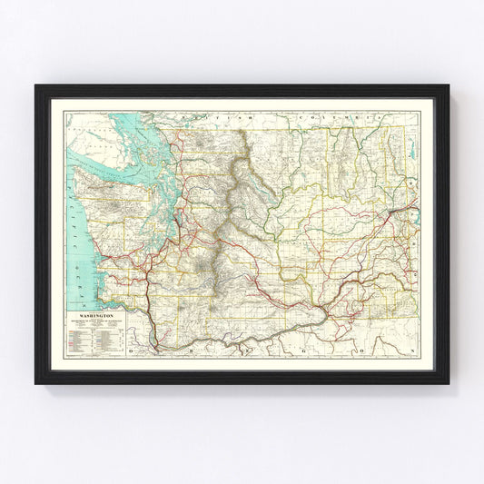 Vintage Railroad Map of Washington 1928