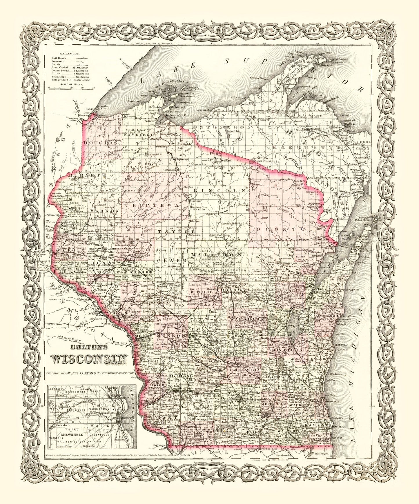 Vintage Map of Wisconsin 1878