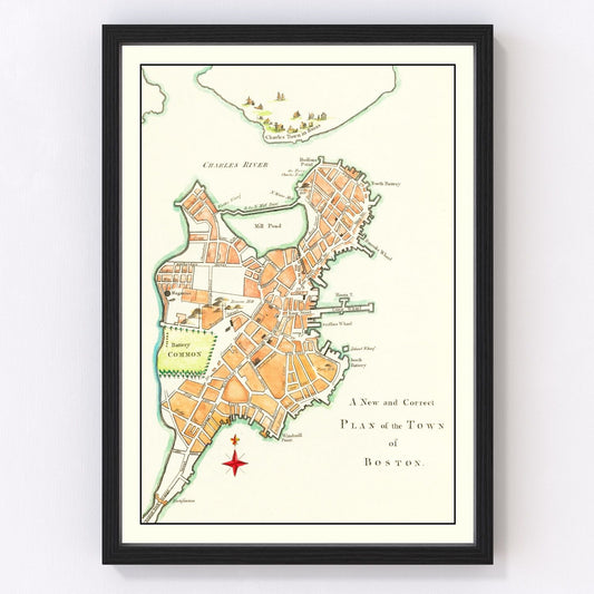 Vintage Map of Boston, Massachusetts 1775