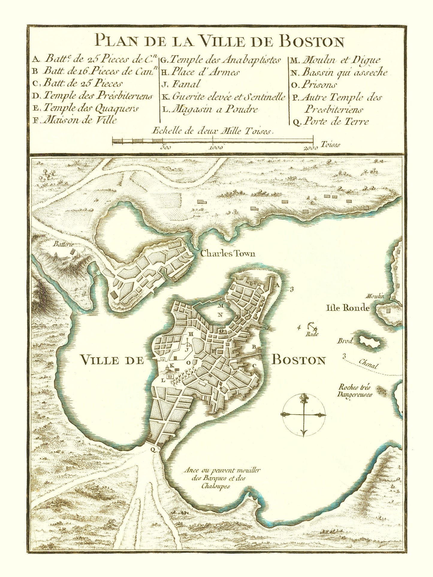 Vintage Map of Boston, Massachusetts 1764