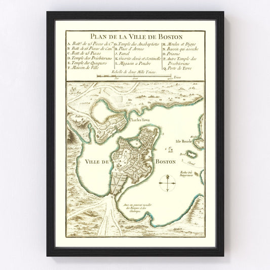 Vintage Map of Boston, Massachusetts 1764
