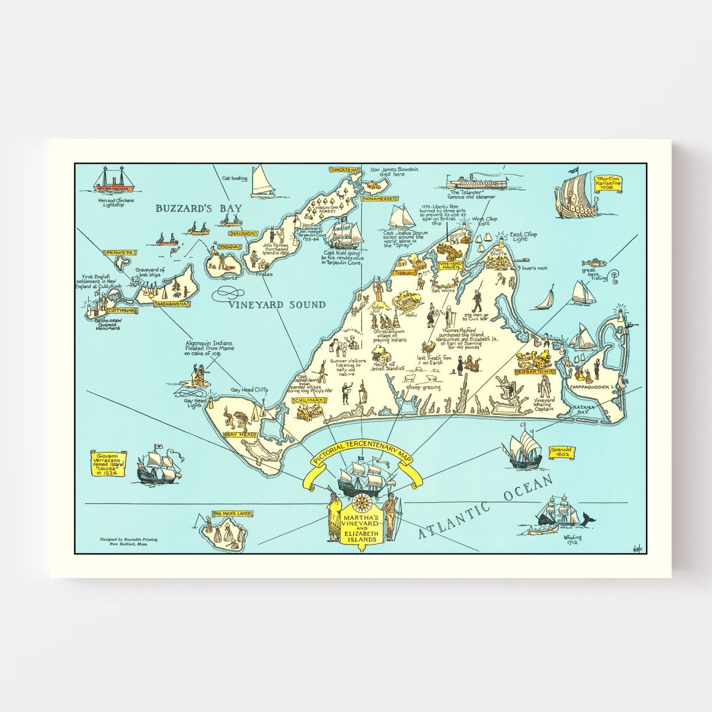 Vintage Pictorial Map of Martha's Vineyard 1930