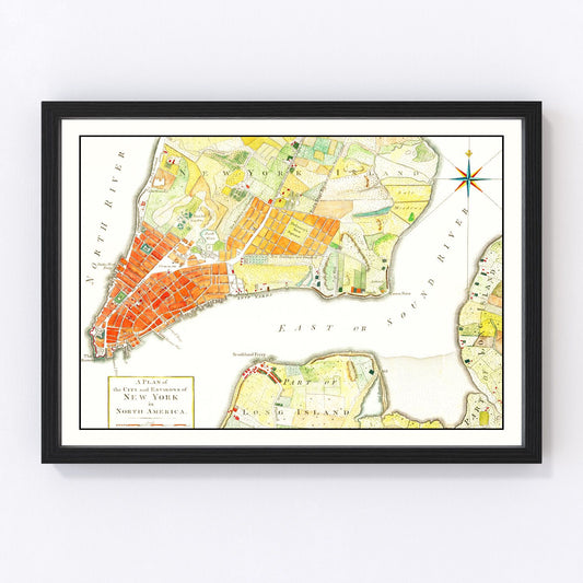 Vintage Map of New York City, New York 1776