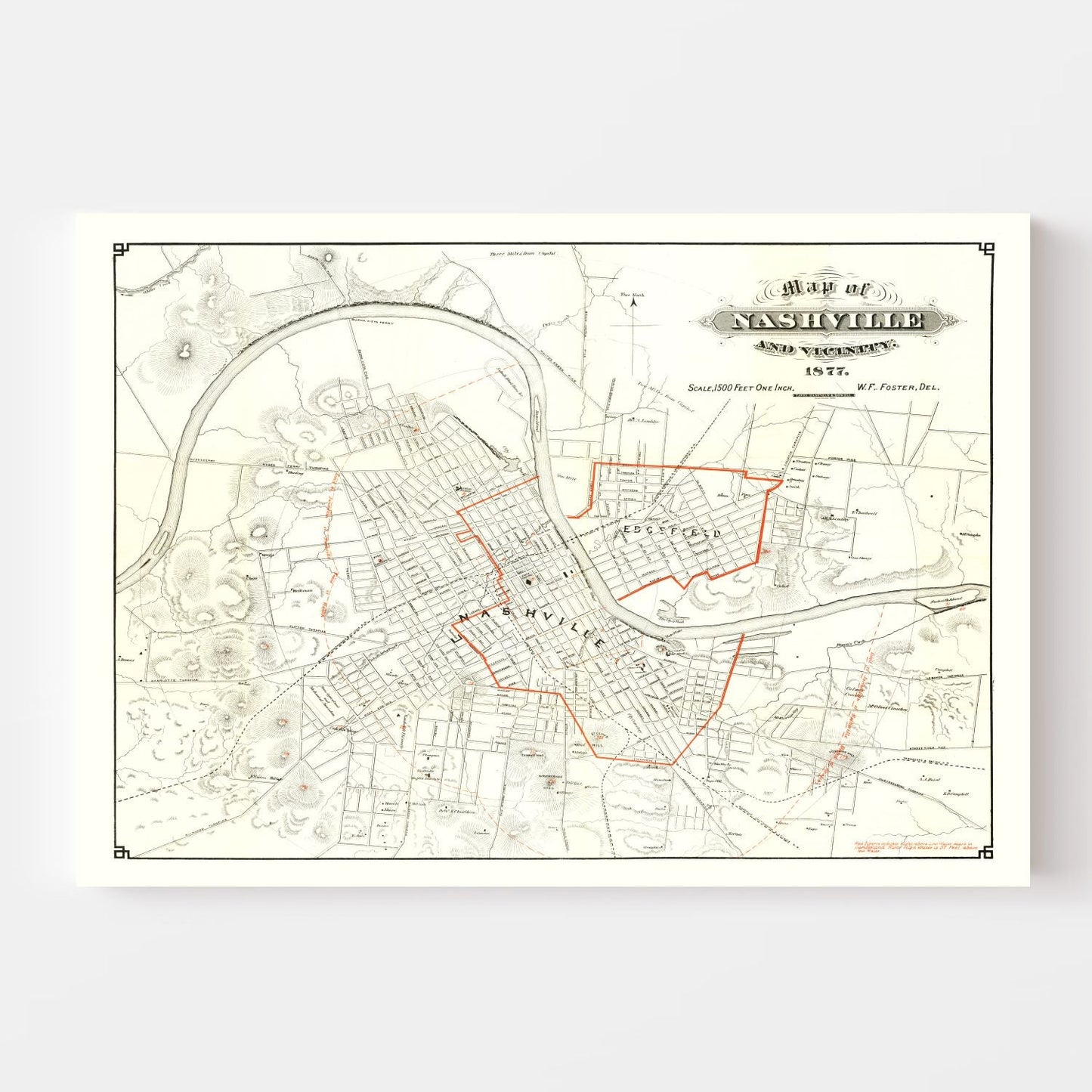 Vintage Map of Nashville, Tennessee 1879