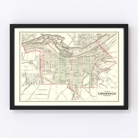 Vintage Map of Louisville, Kentucky 1875