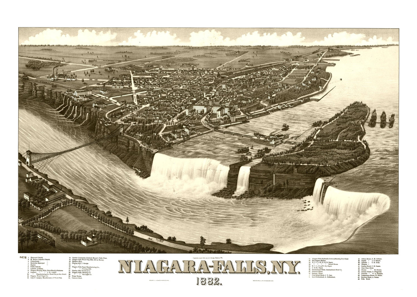 Vintage Map of Niagara Falls, New York 1882