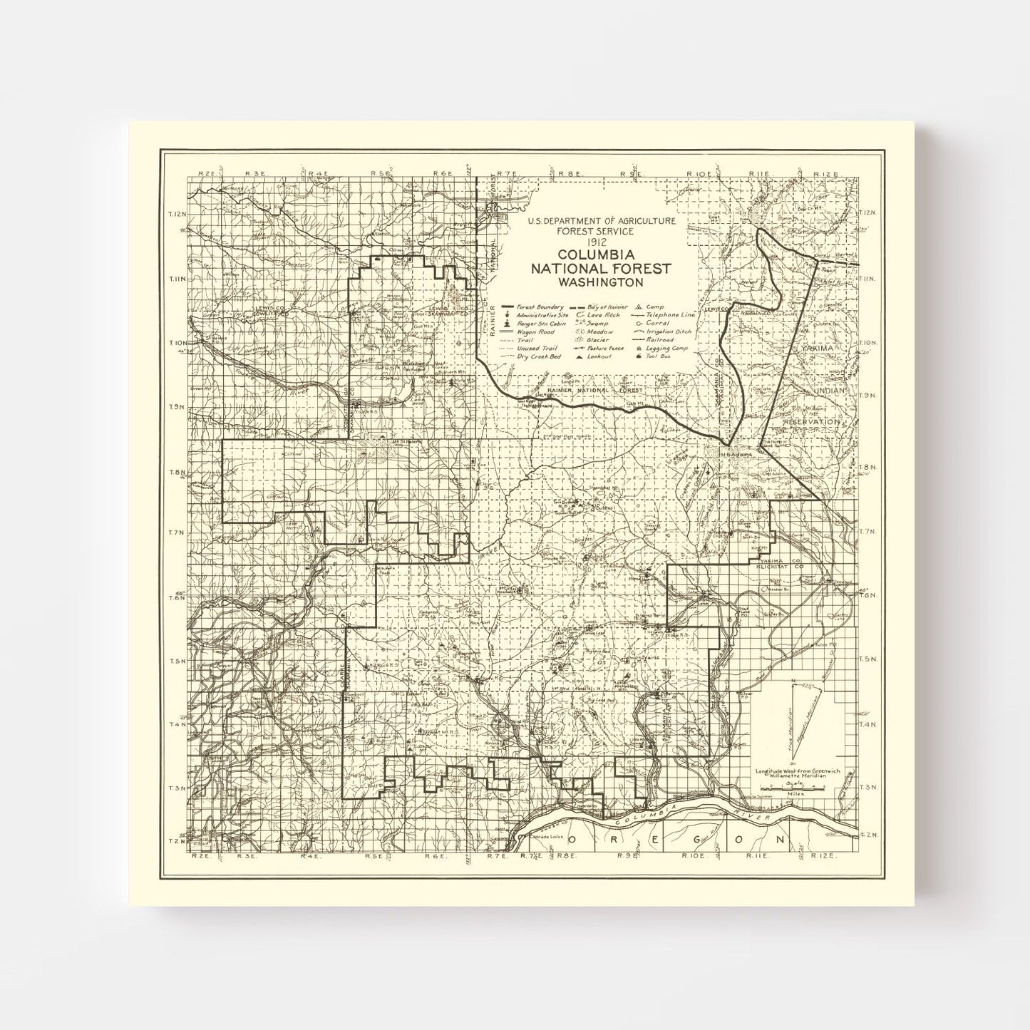 Vintage Columbia National Forest Map 1913