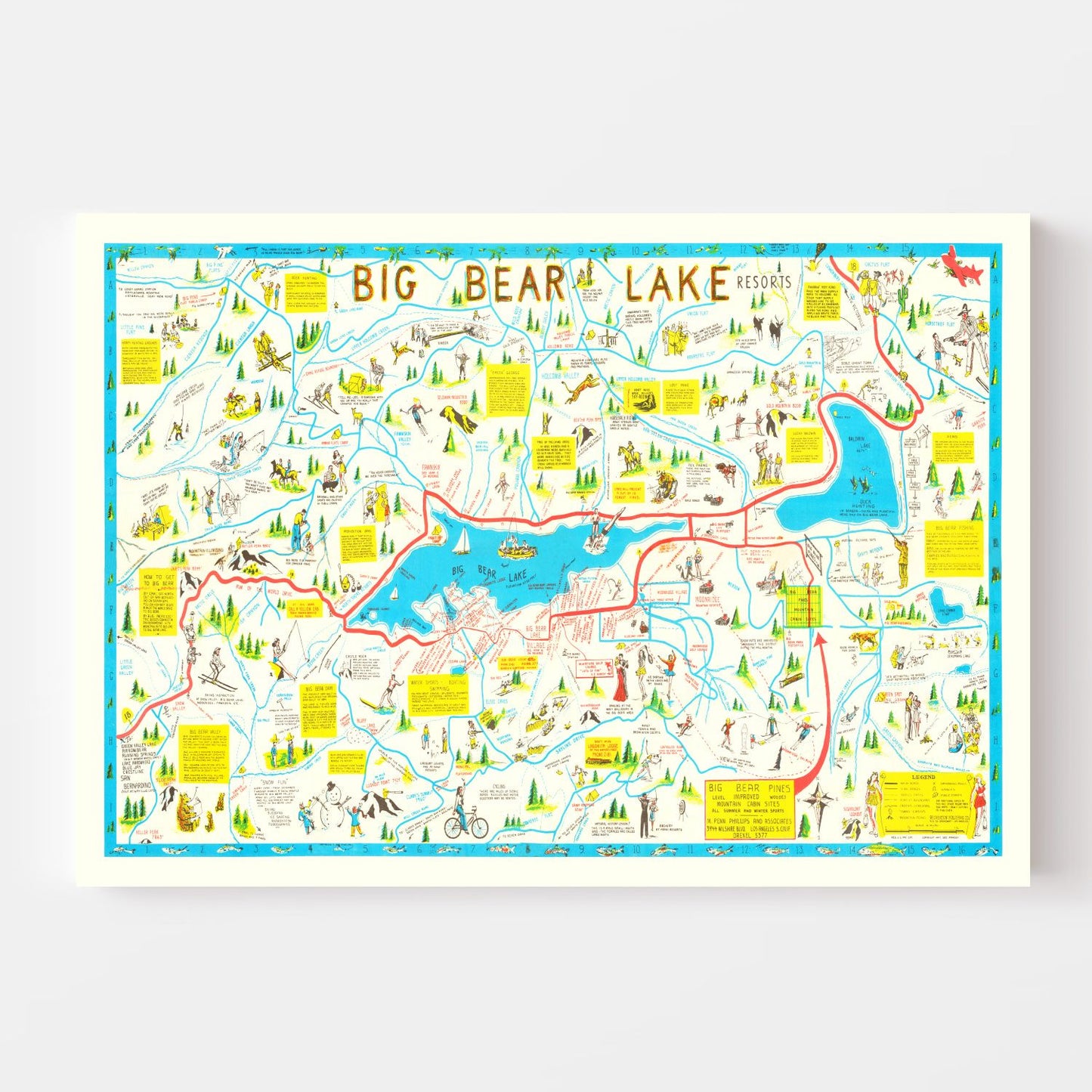 Vintage Big Bear Lake Souvenir Map 1947