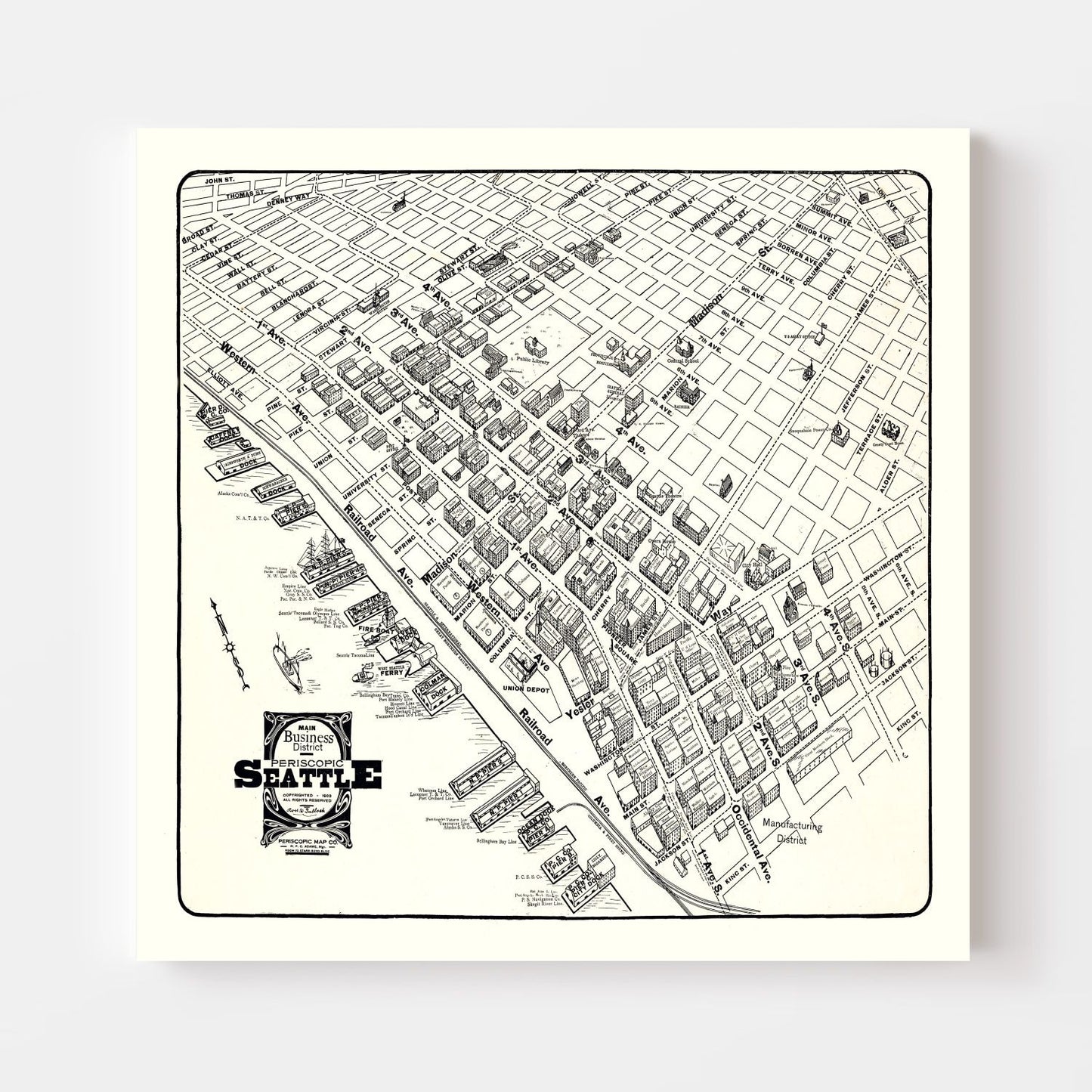 Vintage Seattle Business District Map 1904