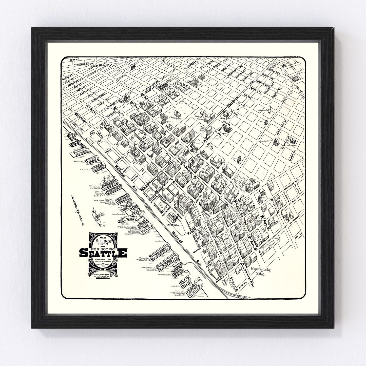 Vintage Seattle Business District Map 1904