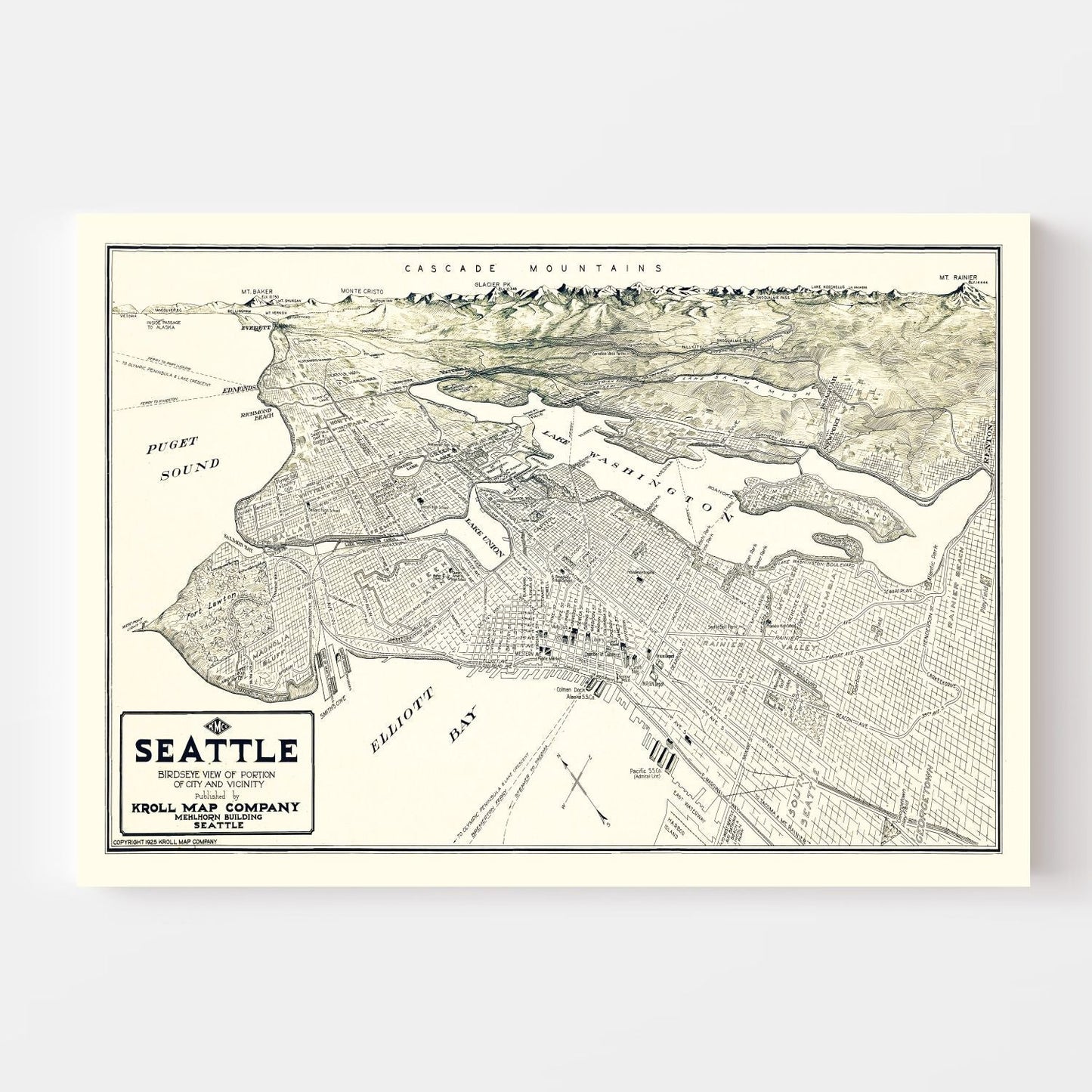 Vintage Map of Seattle, Washington 1925