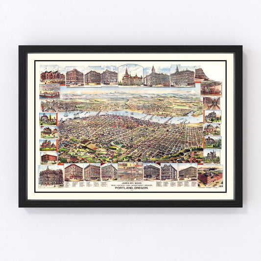 Vintage Map of Portland, Oregon 1890