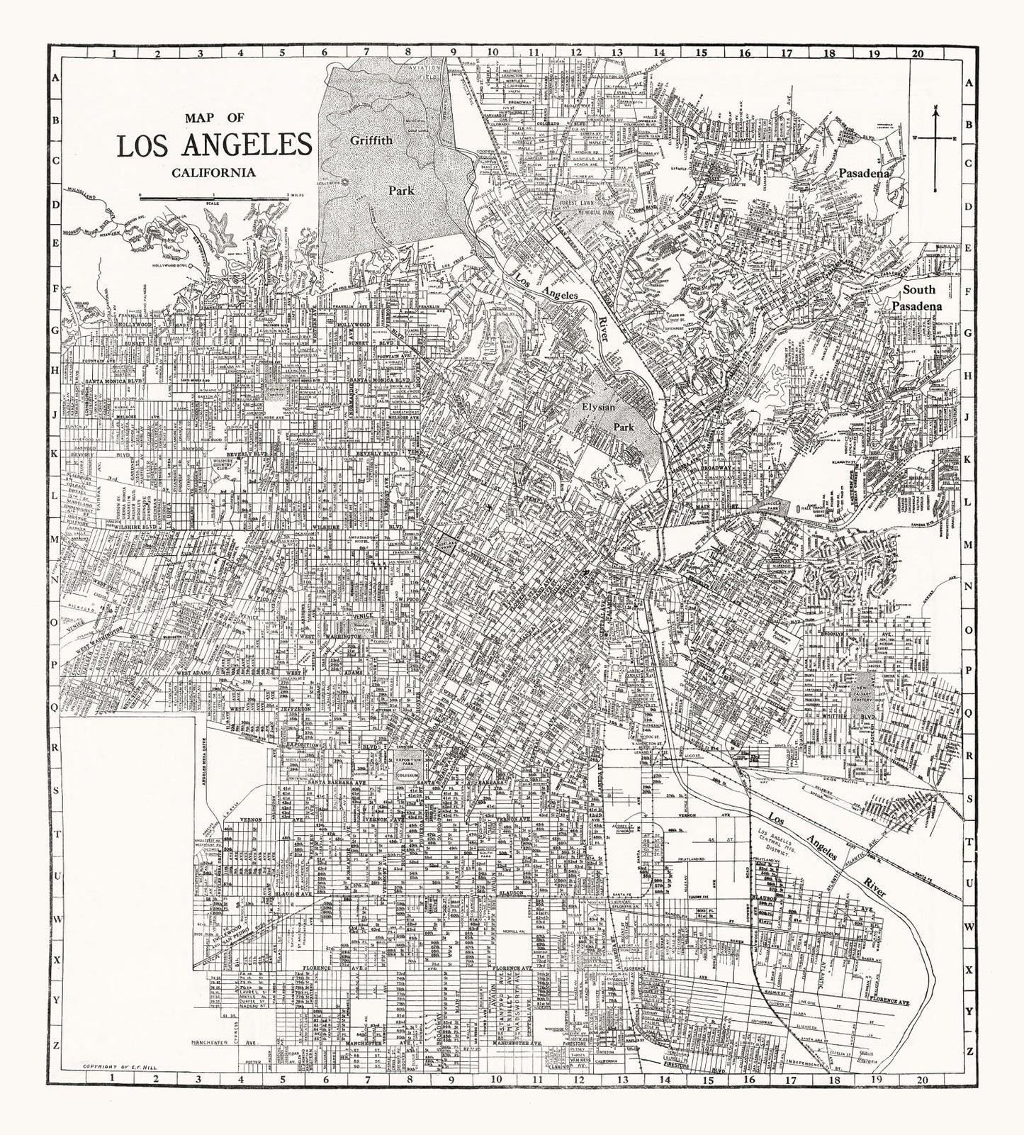 Vintage Map of Los Angeles, California 1929