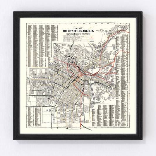 Vintage Railway Map of Los Angeles 1906