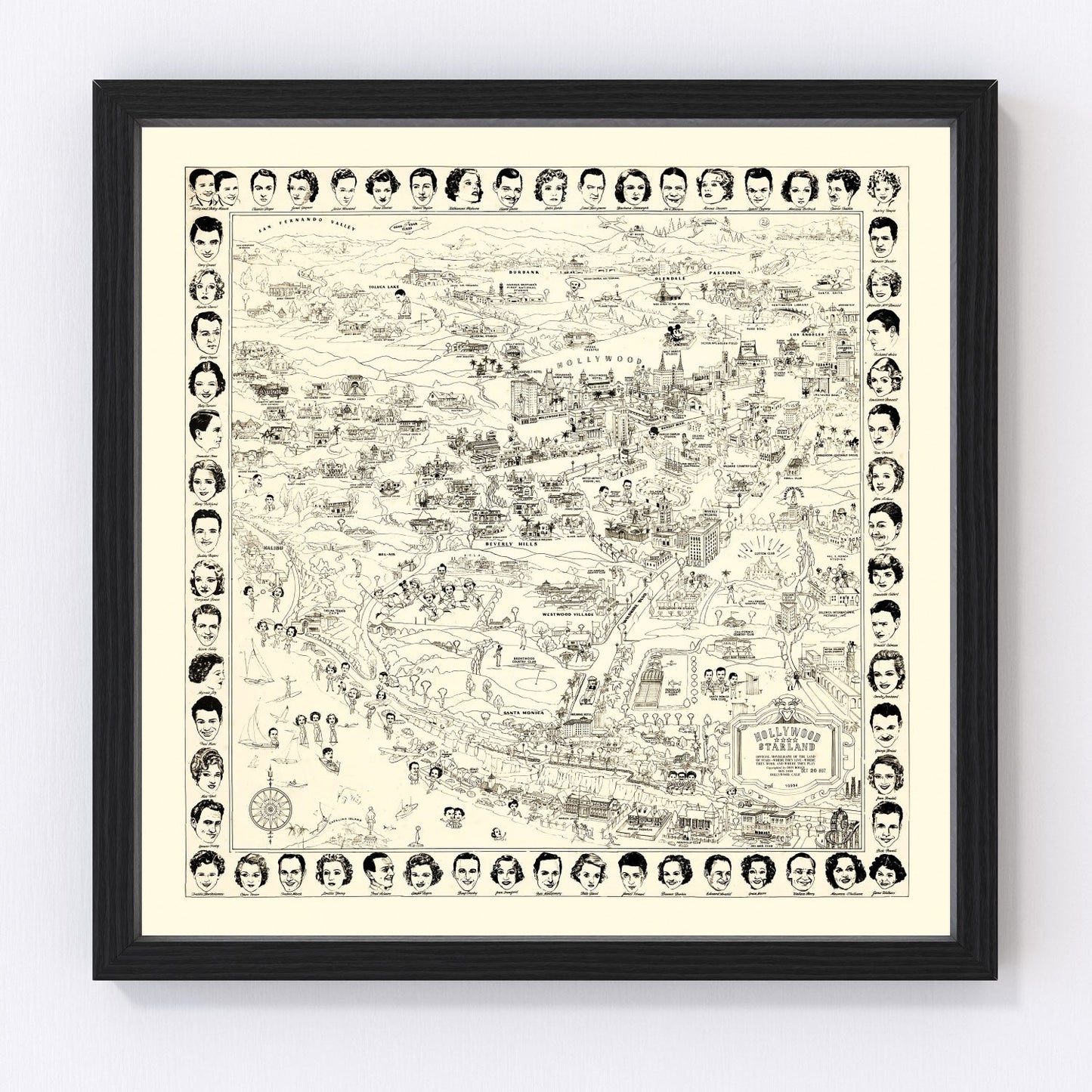 Vintage Los Angeles Movie Star Map 1937