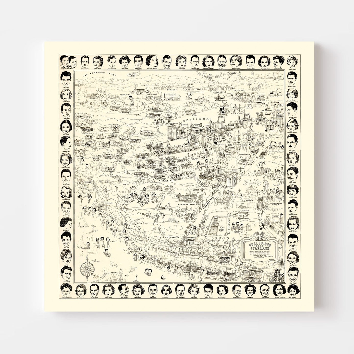 Vintage Los Angeles Movie Star Map 1937