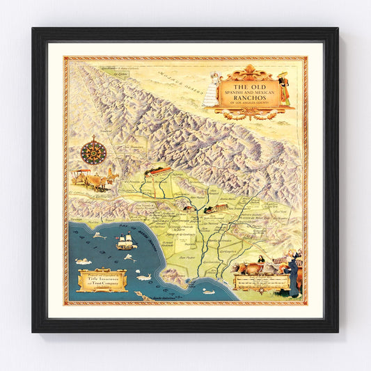 Vintage Map of Los Angeles County, California 1937
