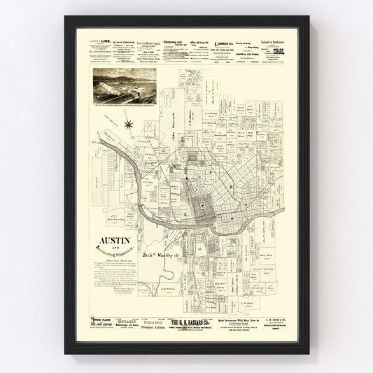 Vintage Map of Austin, Texas 1891