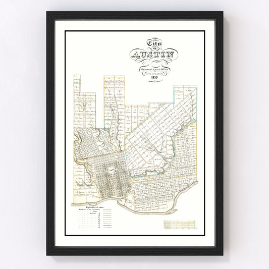 Vintage Map of Austin, Texas 1850