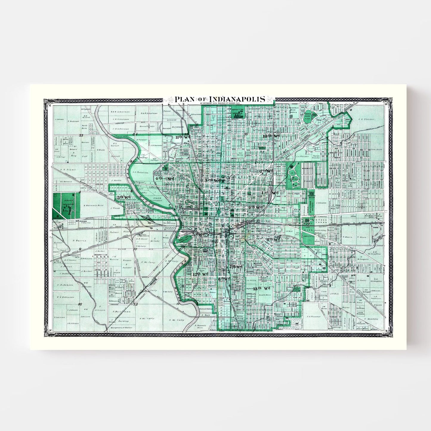 Vintage Map of Indianapolis, Indiana 1876