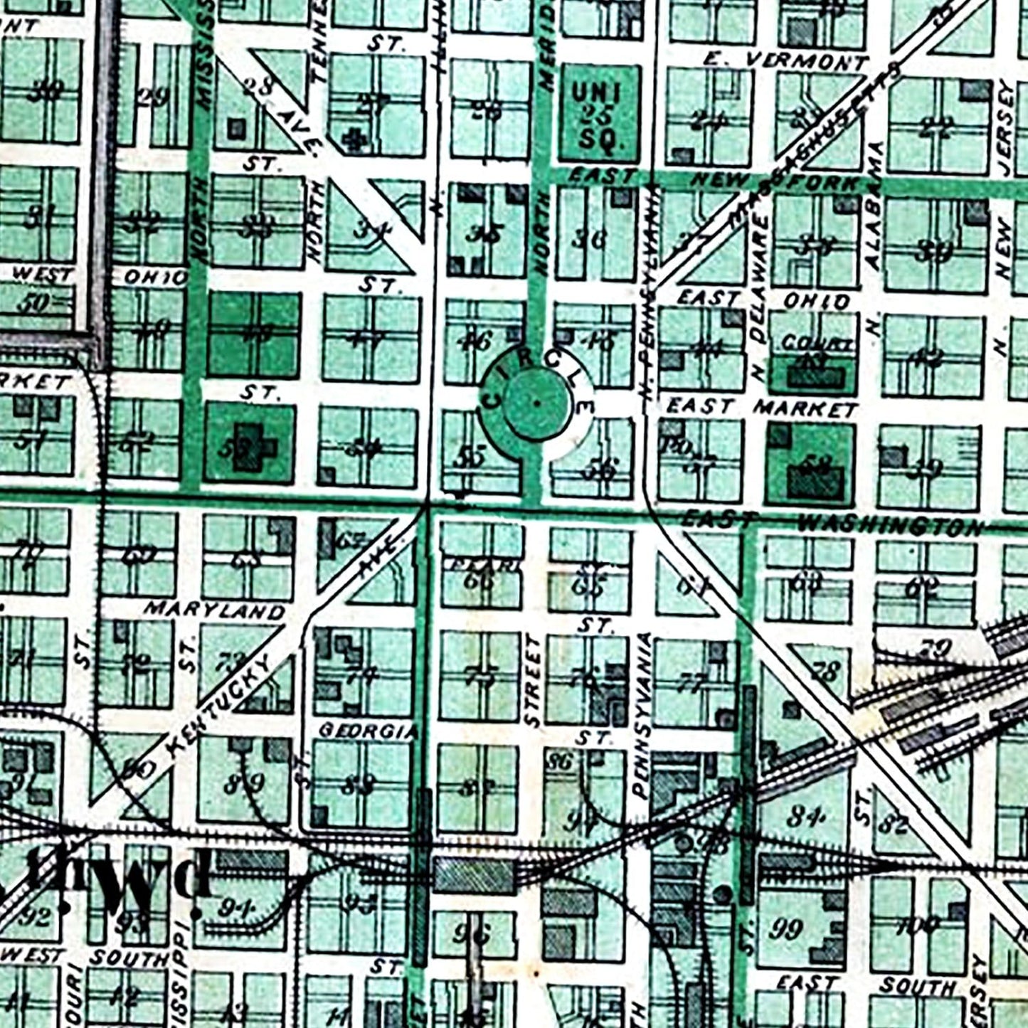 Vintage Map of Indianapolis, Indiana 1876