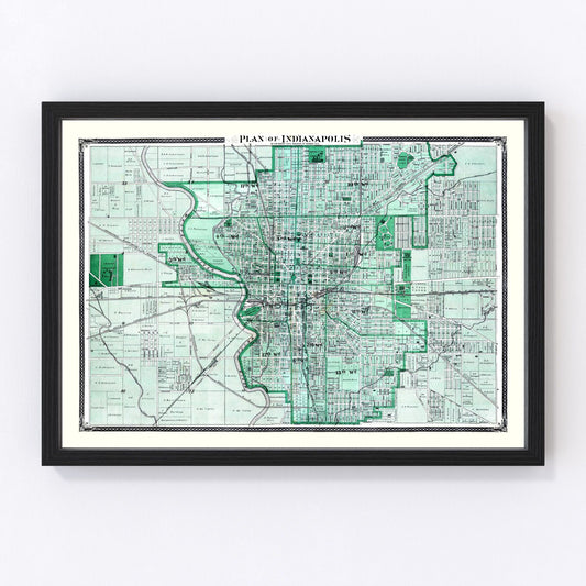 Vintage Map of Indianapolis, Indiana 1876