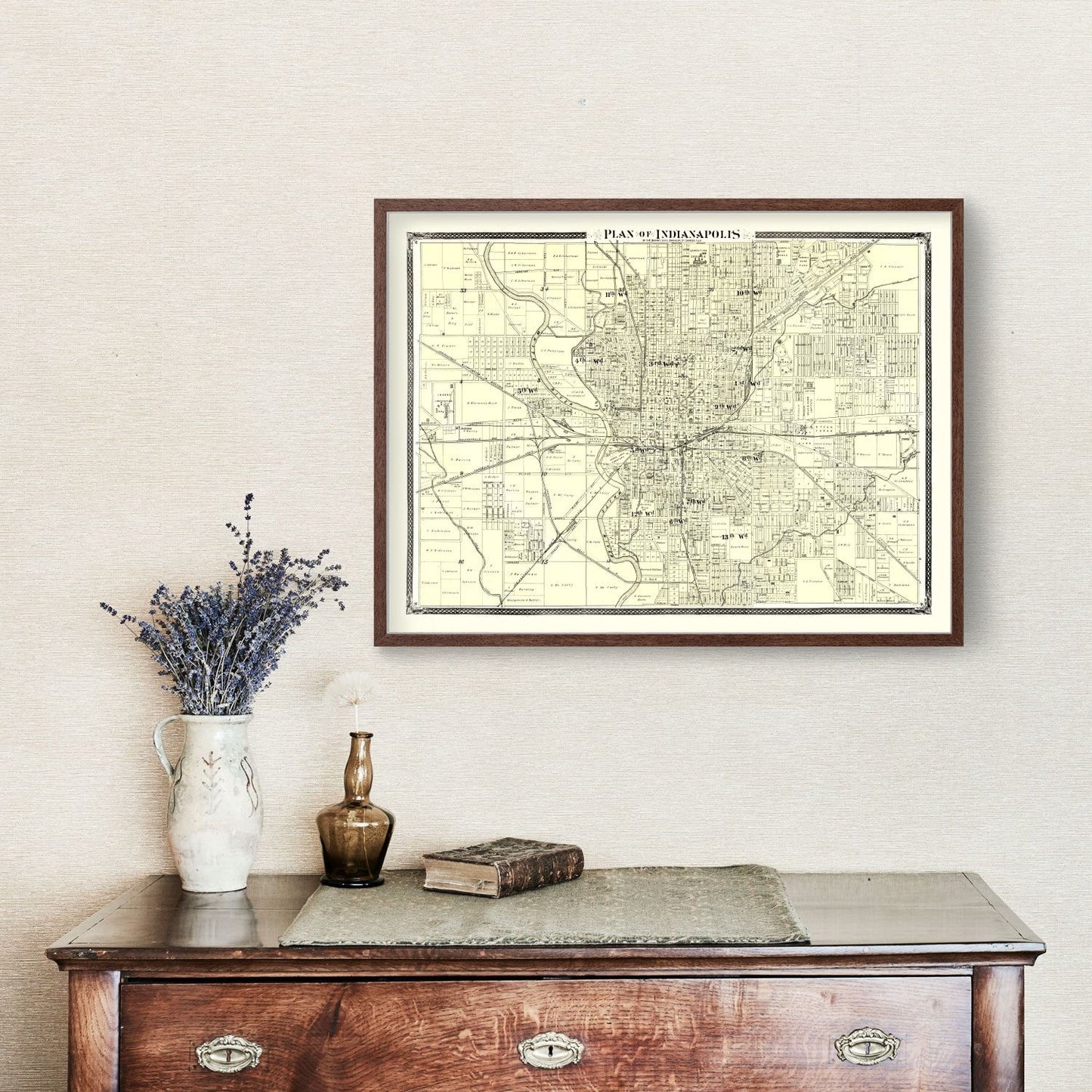 Vintage Map of Indianapolis, Indiana 1876