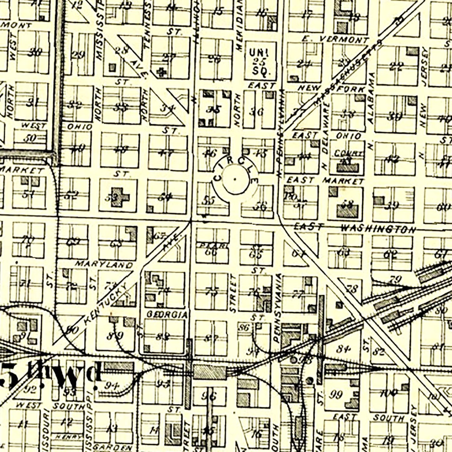 Vintage Map of Indianapolis, Indiana 1876