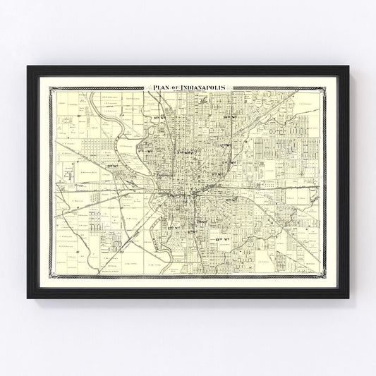 Vintage Map of Indianapolis, Indiana 1876