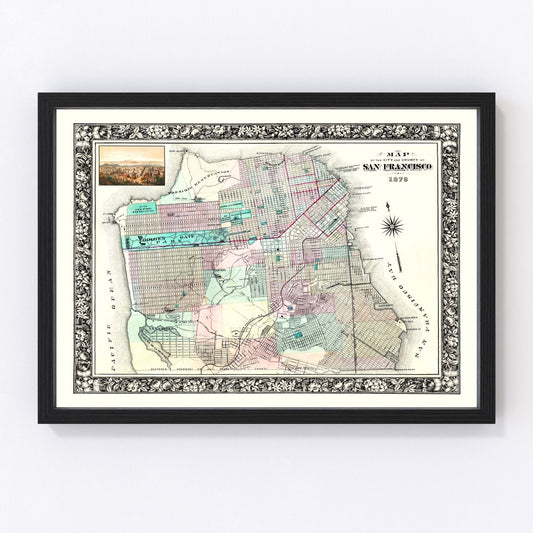 Vintage Map of San Francisco, California 1876