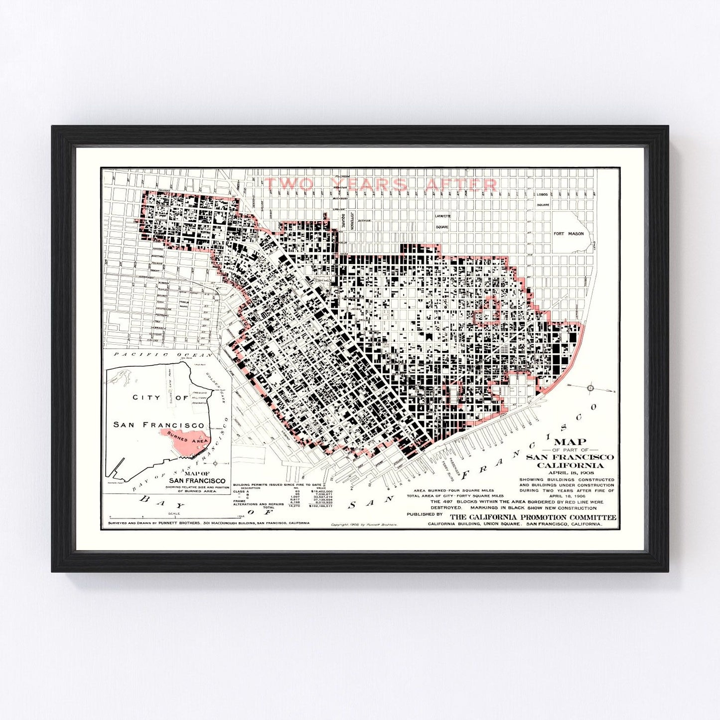 Vintage Map of San Francisco Post 1906 Fire (1908)