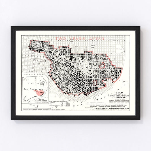 Vintage Map of San Francisco Post 1906 Fire (1908)