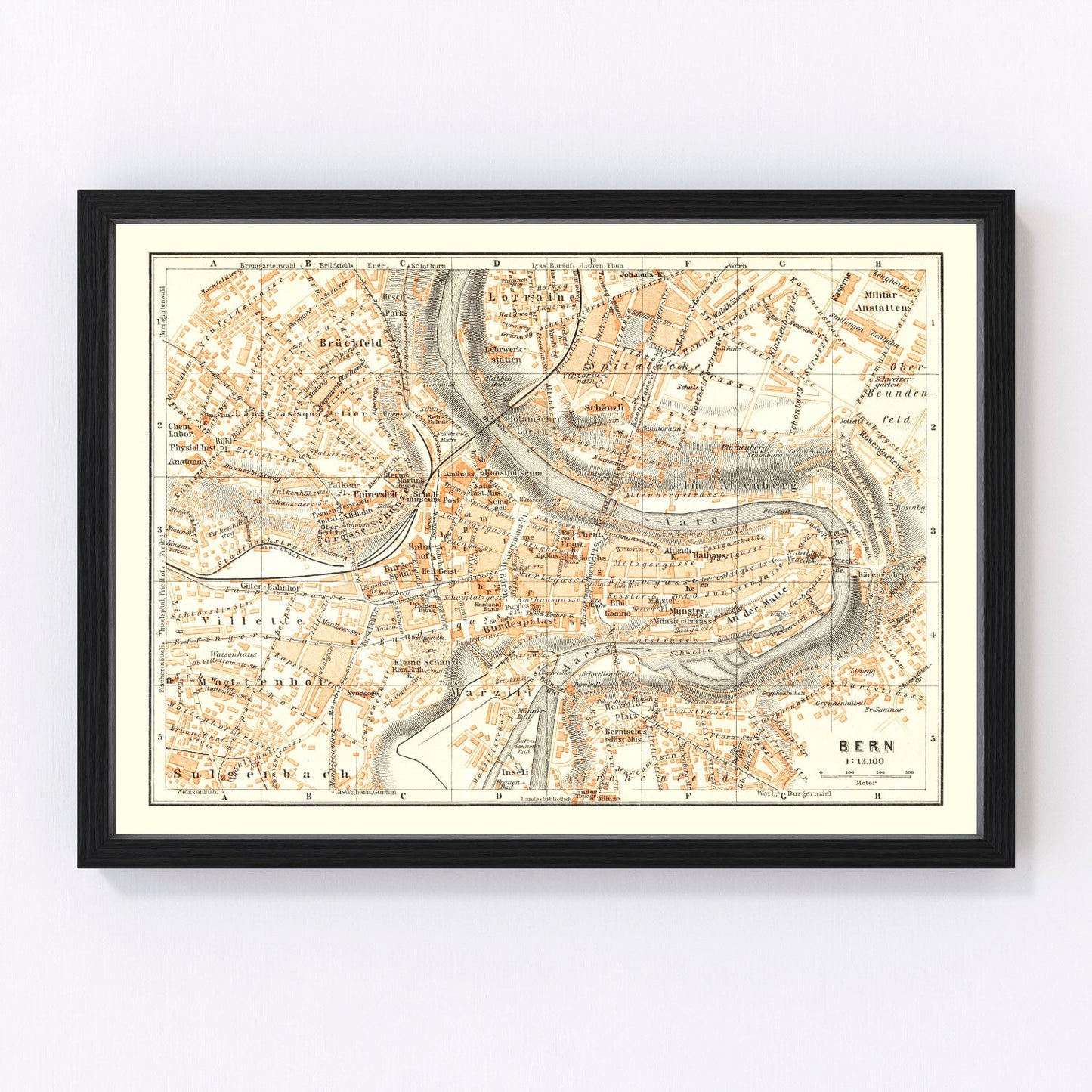 Vintage Map of Bern, Switzerland 1927