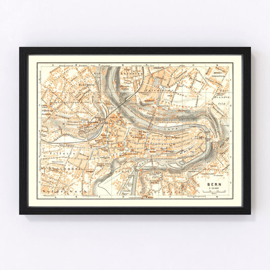 Vintage Map of Bern, Switzerland 1927