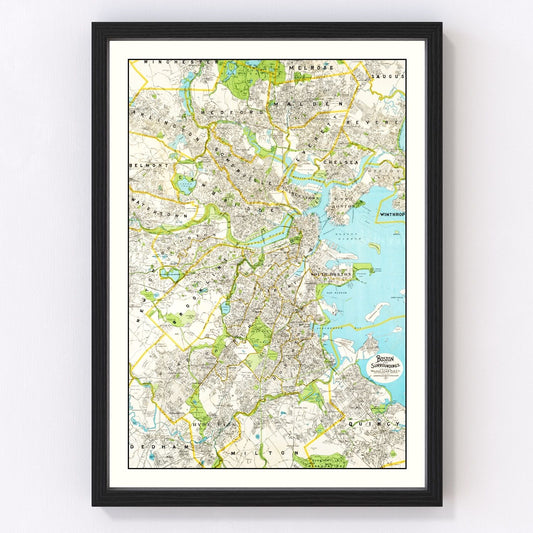 Vintage Map of Boston, Massachusetts 1927