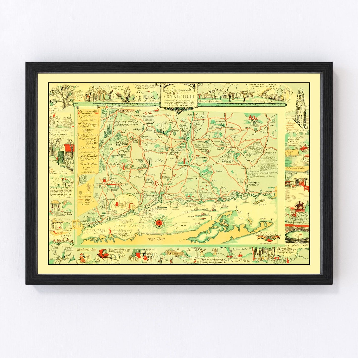 Vintage Map of Connecticut 1926