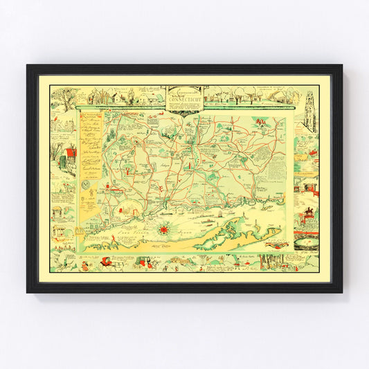 Vintage Map of Connecticut 1926