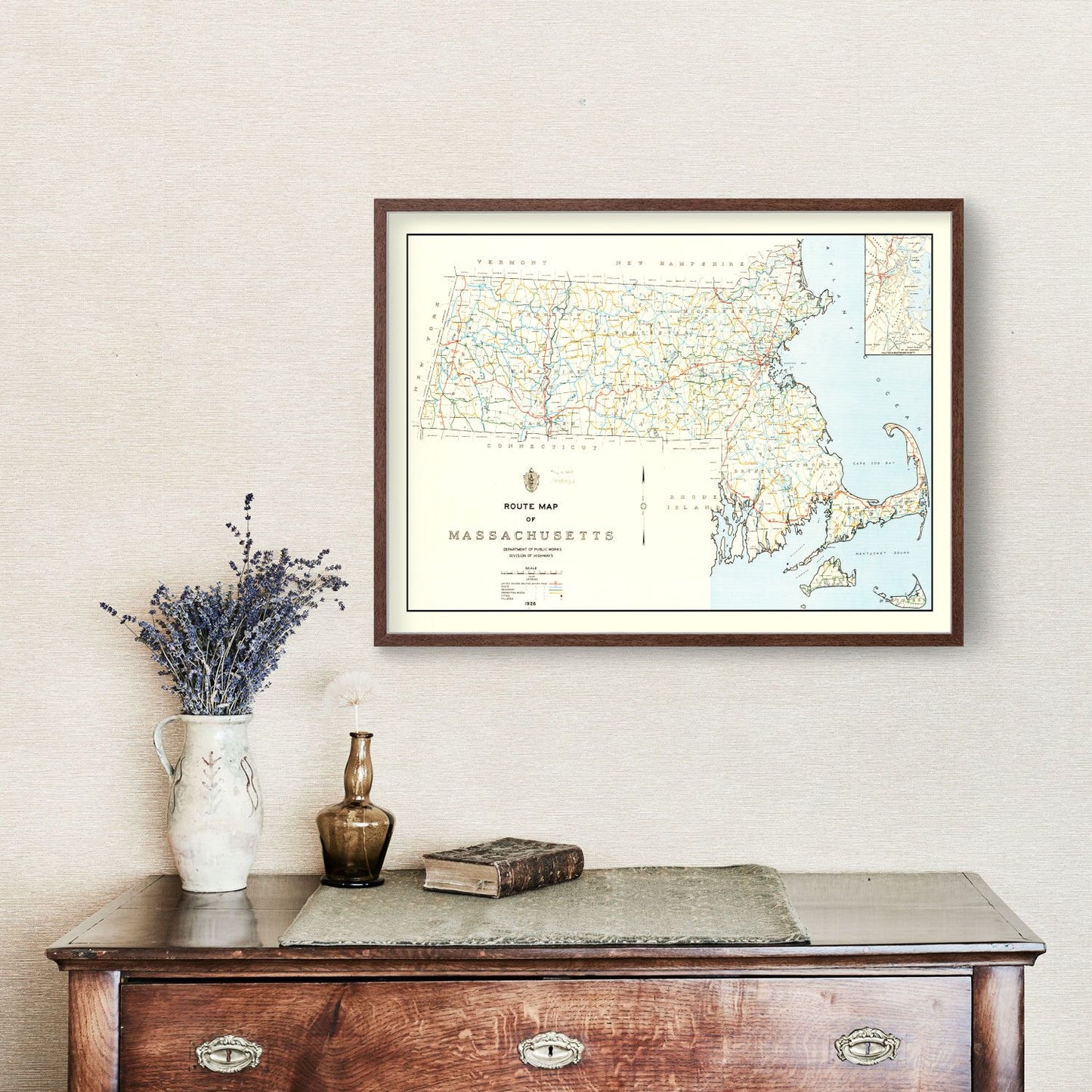 Vintage Map of Massachusetts 1926