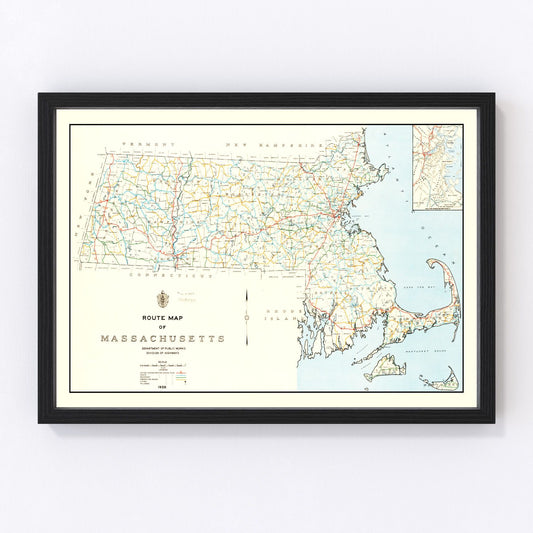 Vintage Map of Massachusetts 1926
