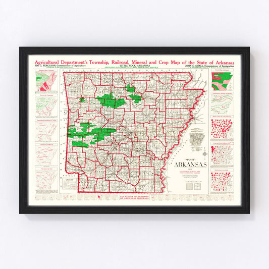 Vintage Map of Arkansas 1919