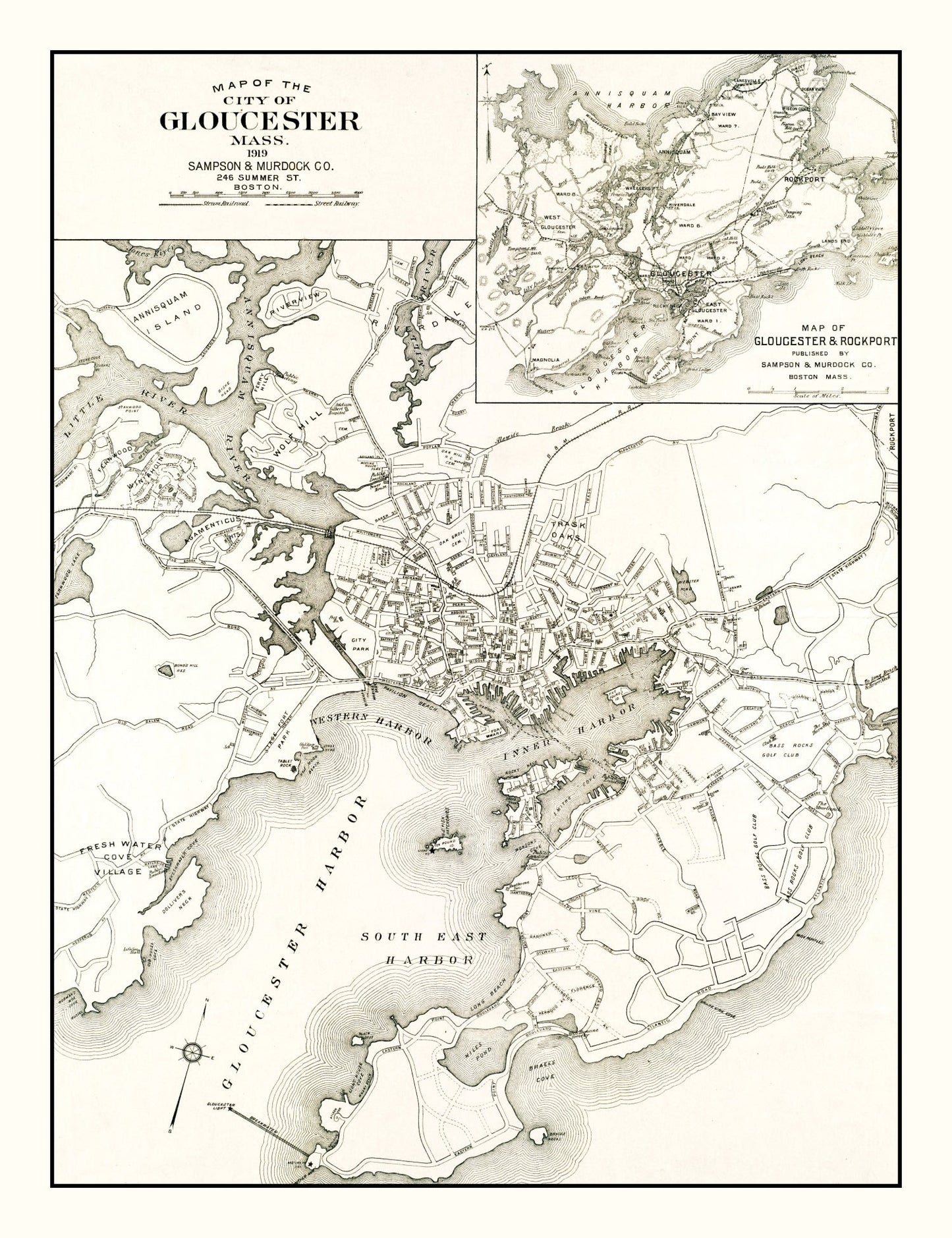 Vintage Map of Gloucester, Massachusetts 1919