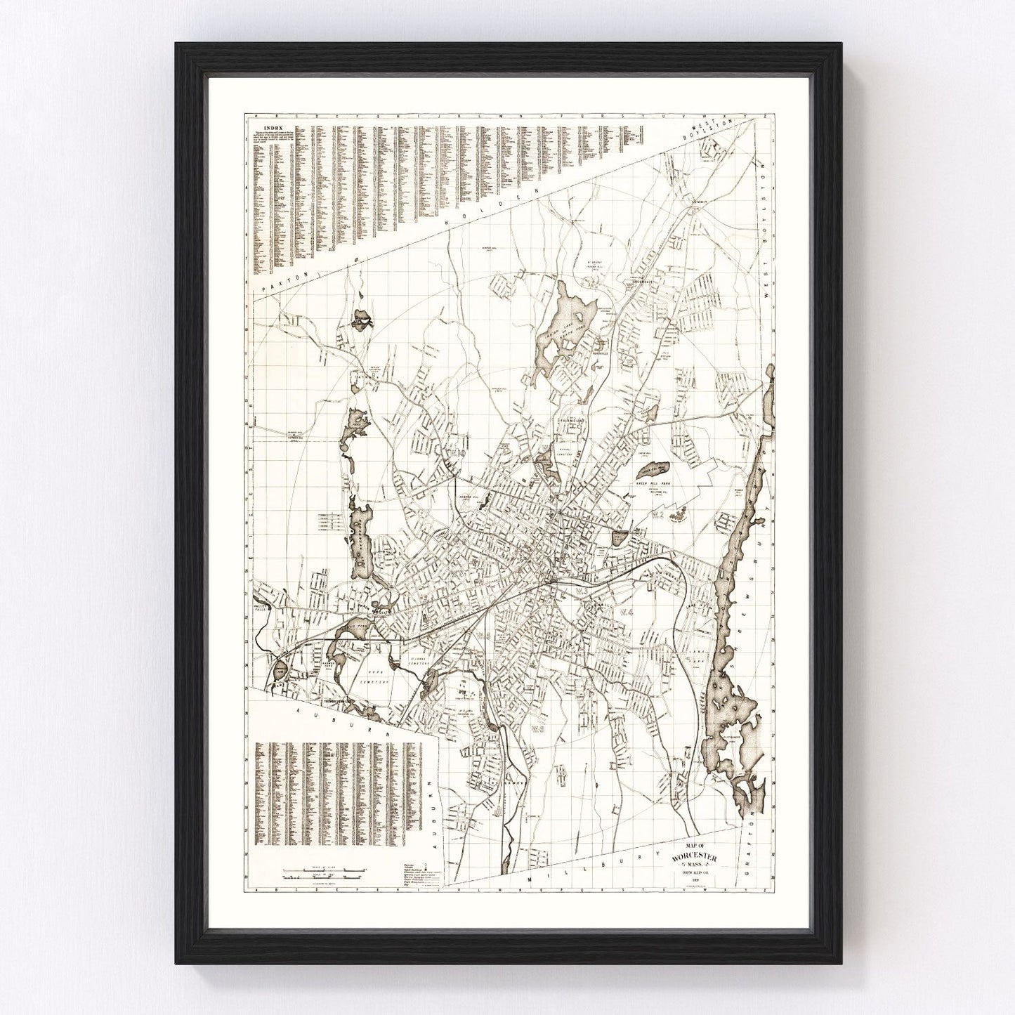 Vintage Map of Worcester, Massachusetts 1919