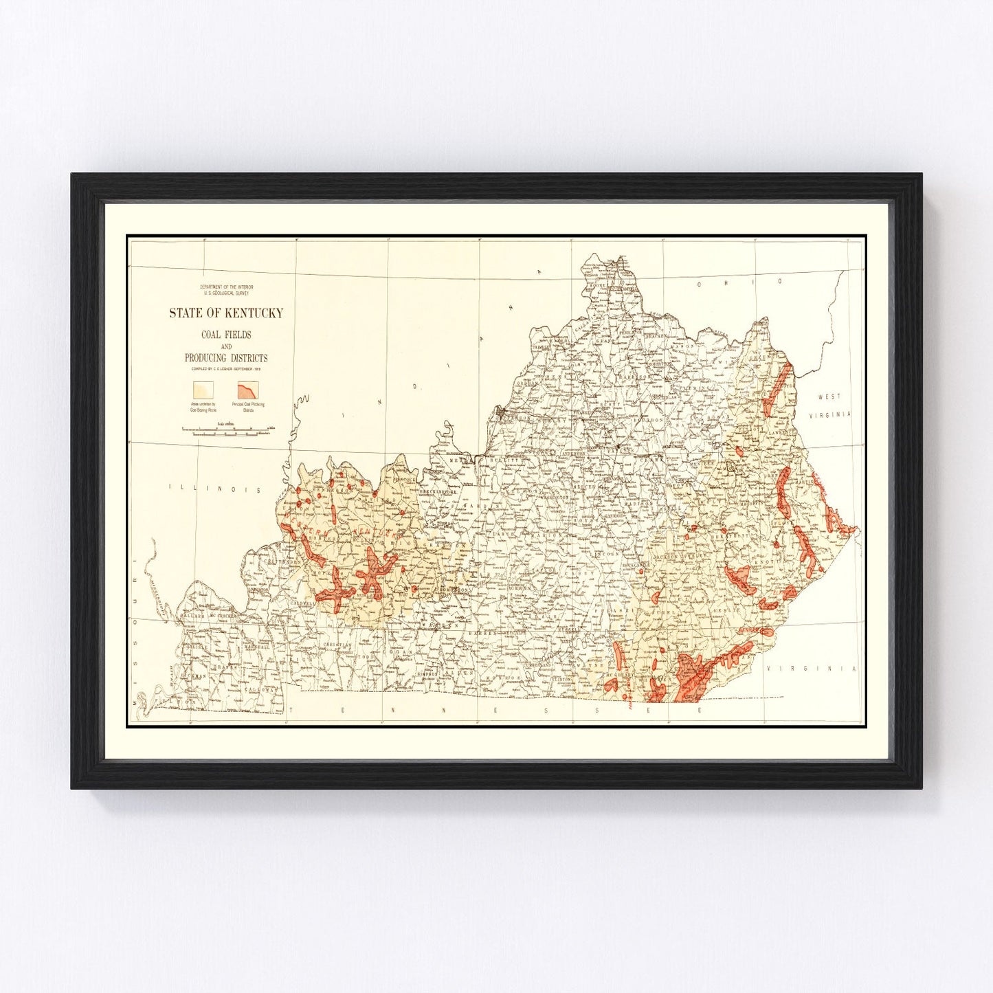 Vintage Map of Kentucky Coal Fields, 1919
