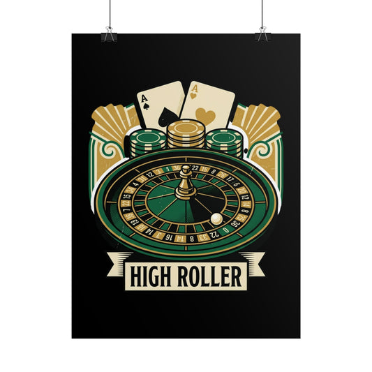 High Roller Casino Poster — Roulette & Cards Wall Art
