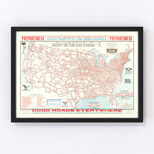 Vintage Highway Map of the United States, 1915